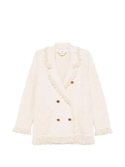 Elisabetta Franchi Cotton Double-breasted Jacket In Neutral