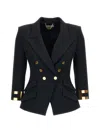 Elisabetta Franchi Jacket Decorative Sleeves Front Flap Pockets Structured Shoulders In Blue