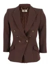 Elisabetta Franchi Tailored Double-breasted Blazer With Gold Accents In Brown
