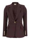 Elisabetta Franchi Burgundy Tailored Blazer With Gold Buttons And Peak Lapels In Burgundy