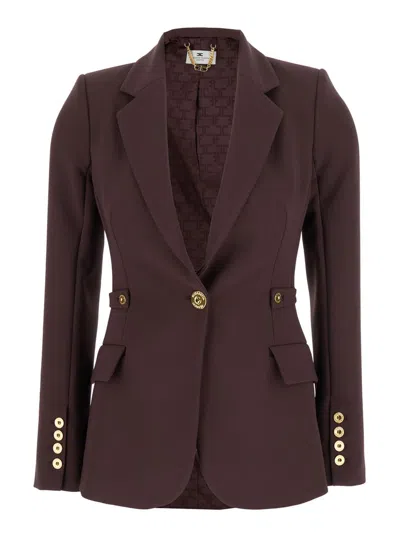 ELISABETTA FRANCHI BORDEAUX JACKET WITH STRAPS AND SINGLE-BREASTED FASTENING IN FABRIC WOMAN