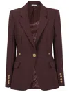 Elisabetta Franchi Burgundy Tailored Blazer With Gold Buttons And Peak Lapels In Brown