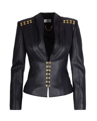 Elisabetta Franchi Giacca Con Ganci Gioiello Nero In Black