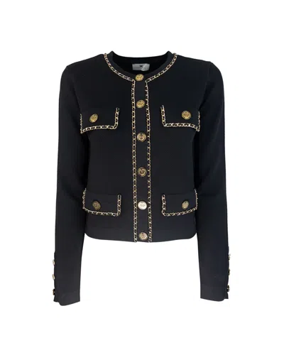 ELISABETTA FRANCHI BLACK CROPPED JACKET WITH CHAIN