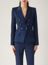 Elisabetta Franchi Tailored Blazer With Padded Shoulders And Covered Buttons In Navy