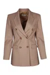Elisabetta Franchi Double Breasted Jacket Chest Flap Pockets In Camel