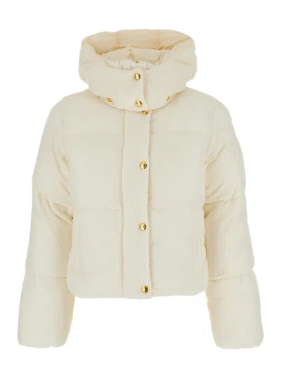 ELISABETTA FRANCHI WHITE JACKET WITH REMOVABLE HOOD AND LOGO PATCH ON THE SLEEVE IN TECH FABRIC WOMAN