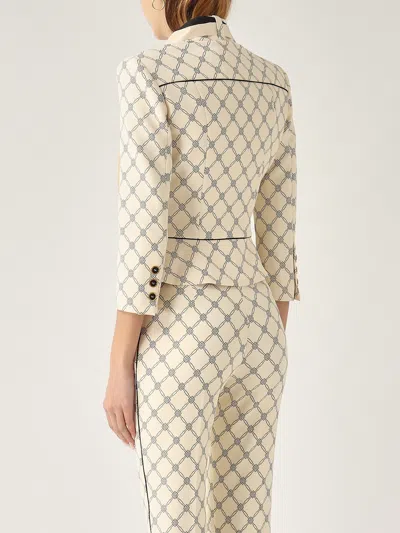 Elisabetta Franchi Giacca In Crepe Con Foulard Removibile Blazer In Ivory