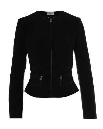 ELISABETTA FRANCHI DOUBLE CREPE JACKET WITH BLACK ZIP DETAILS