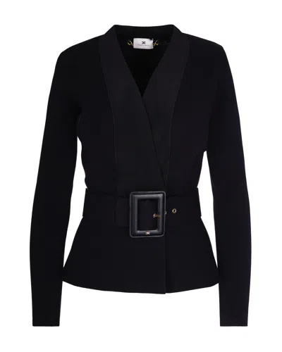 Elisabetta Franchi Giacca In Maglia Con Cintura Nero In Black