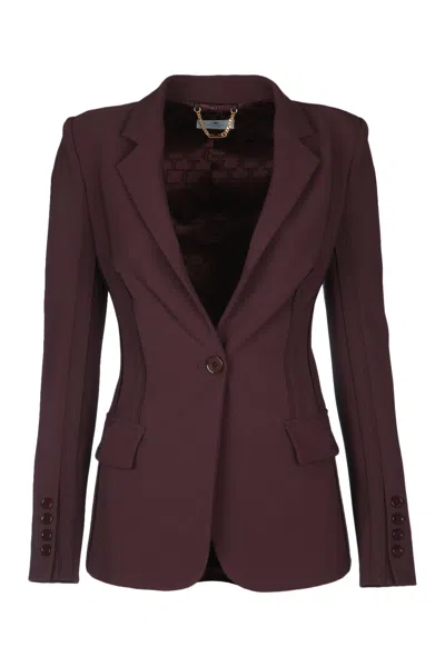 Elisabetta Franchi Single Breasted Jacket Structured Cut Notched Lapel In Brown