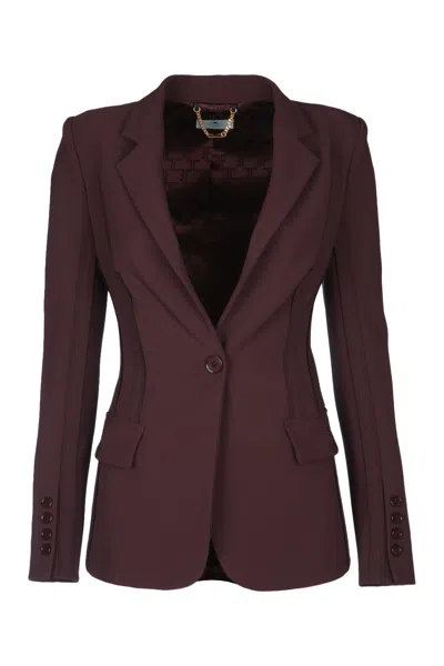 Elisabetta Franchi Single Breasted Jacket Structured Cut Notched Lapel In Brown