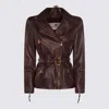 Elisabetta Franchi Fitted Leather Jacket With Belted Waist And Gold Hardware In Brown