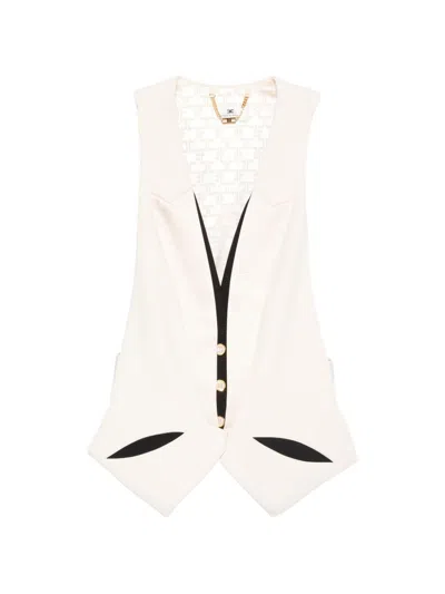Elisabetta Franchi Gilet Bianco Con Dettagli Struuturali Neri  In Neutral
