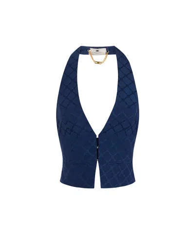 ELISABETTA FRANCHI ELISABETTA FRANCHI GILET IN SATIN CON LOSANGA JACQUARD