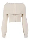 Elisabetta Franchi Wool Blend Cardigan With Zip In Neutral