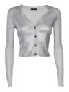 Elisabetta Franchi Cropped Silver Tricot Ribbed Sweater In Silver