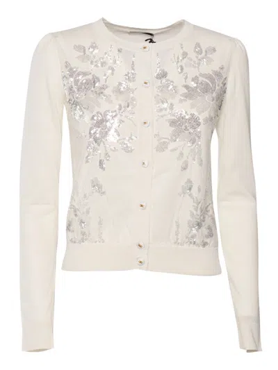Elisabetta Franchi Sequin-embroidered Cardigan In White