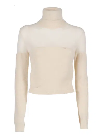 Elisabetta Franchi Finely Knit Sweater With Classic Round Neckline In Neutral