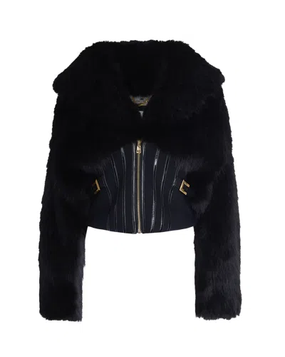 Elisabetta Franchi Giubbino Effetto Pelliccia Nero In Black