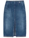 Elisabetta Franchi Denim Midi Skirt Front Split Detail In Blue