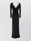 Elisabetta Franchi Draped Black Maxi Dress With Deep Neckline In Black