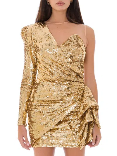 Elisabetta Franchi Bicolor Polyamide Short Dress In Gold