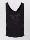 Elisabetta Franchi Glitter Geometric Knit Scoop Ribbed Top In Black