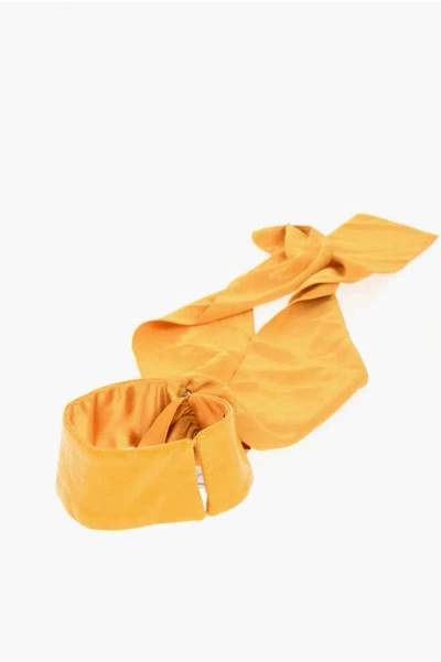Elisabetta Franchi Glittery Logoed Foulard In Gold