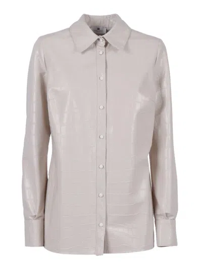 ELISABETTA FRANCHI GLOSSY CROCODILE-EMBOSSED BUTTON-DOWN SHIRT