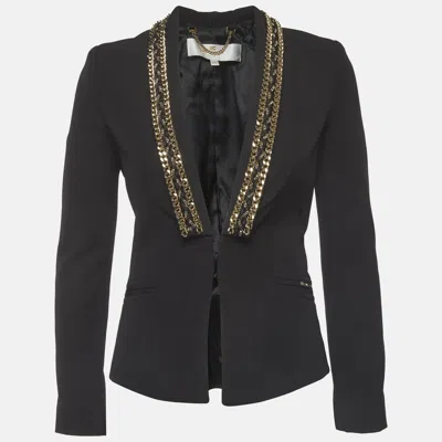 Pre-owned Elisabetta Franchi Gold Black Crepe Chain Trim Blazer S