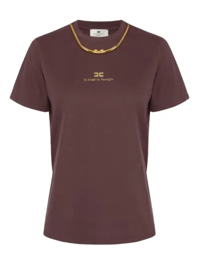 Elisabetta Franchi Gold-chain Embellished T-shirt In Burgundy