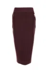 Elisabetta Franchi Gold-colored Buckle Accents Burgundy Midi Skirt In Burgundy