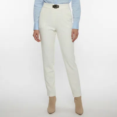 Pre-owned Elisabetta Franchi Gold Cream Stretch Crepe Slim Fit Cropped Pants S