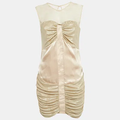 Pre-owned Elisabetta Franchi Gold Crepe Rushed Bodycon Mini Dress L