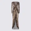 Elisabetta Franchi Draped Metallic Knee Length Dress With Sleeves In Multi