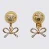 Elisabetta Franchi Bow Drop Gemstone Stud Earrings In Gold