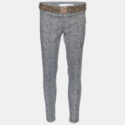 Pre-owned Elisabetta Franchi Gold Monochrome Chevron Nylon Blend Jeggings M In Black