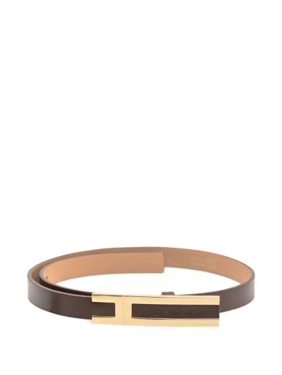 Elisabetta Franchi Gold-plaque Leather Belt In Brown