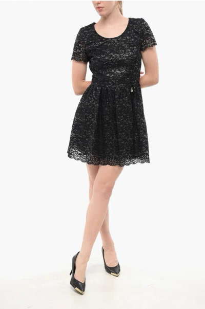 Elisabetta Franchi Gold Short-sleeved Lace Dress In Black