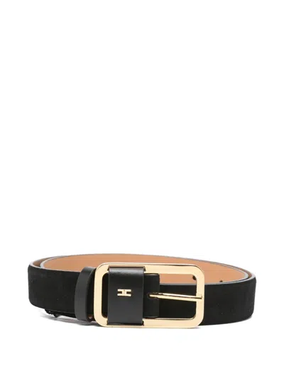 Elisabetta Franchi Gold-tone Buckle Leather Belt In Black
