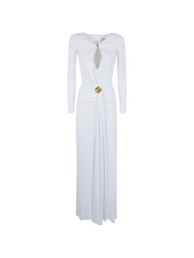 Elisabetta Franchi Gold-tone Hardware Maxi Dress In White