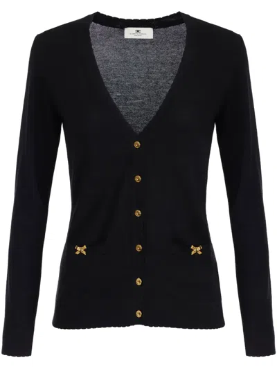 Elisabetta Franchi Golden-bow Detailing Cardigan In Black