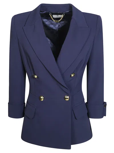 Elisabetta Franchi Gold-tone Buttons Tailored Double-breasted Blazer In Animal Print