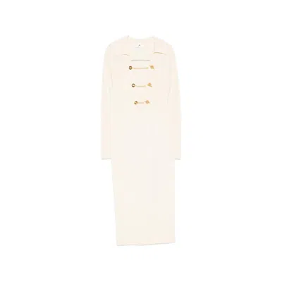 Elisabetta Franchi Gold-tone Chain-link Detail Midi Dress In Neutral
