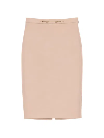 Elisabetta Franchi Gold-tone Hardware Pencil Midi Skirt In Neutral