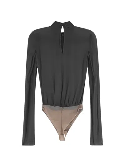 Elisabetta Franchi Gold-tone Hardware Pleated Bodysuit In Gray
