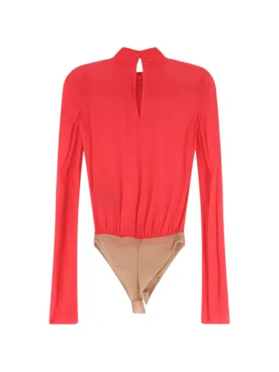 Elisabetta Franchi Gold-tone Hardware Pleated Bodysuit In Red
