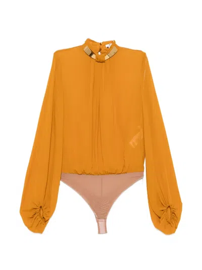 Elisabetta Franchi Gold-tone Plaque Blouse In Orange