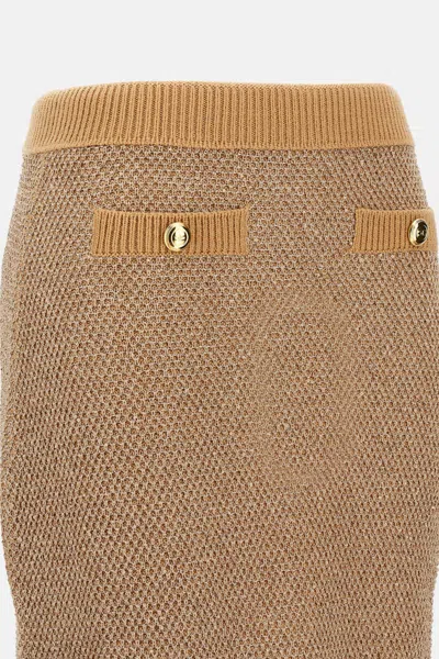 Elisabetta Franchi Knitted Skirt With Sequins In Brown